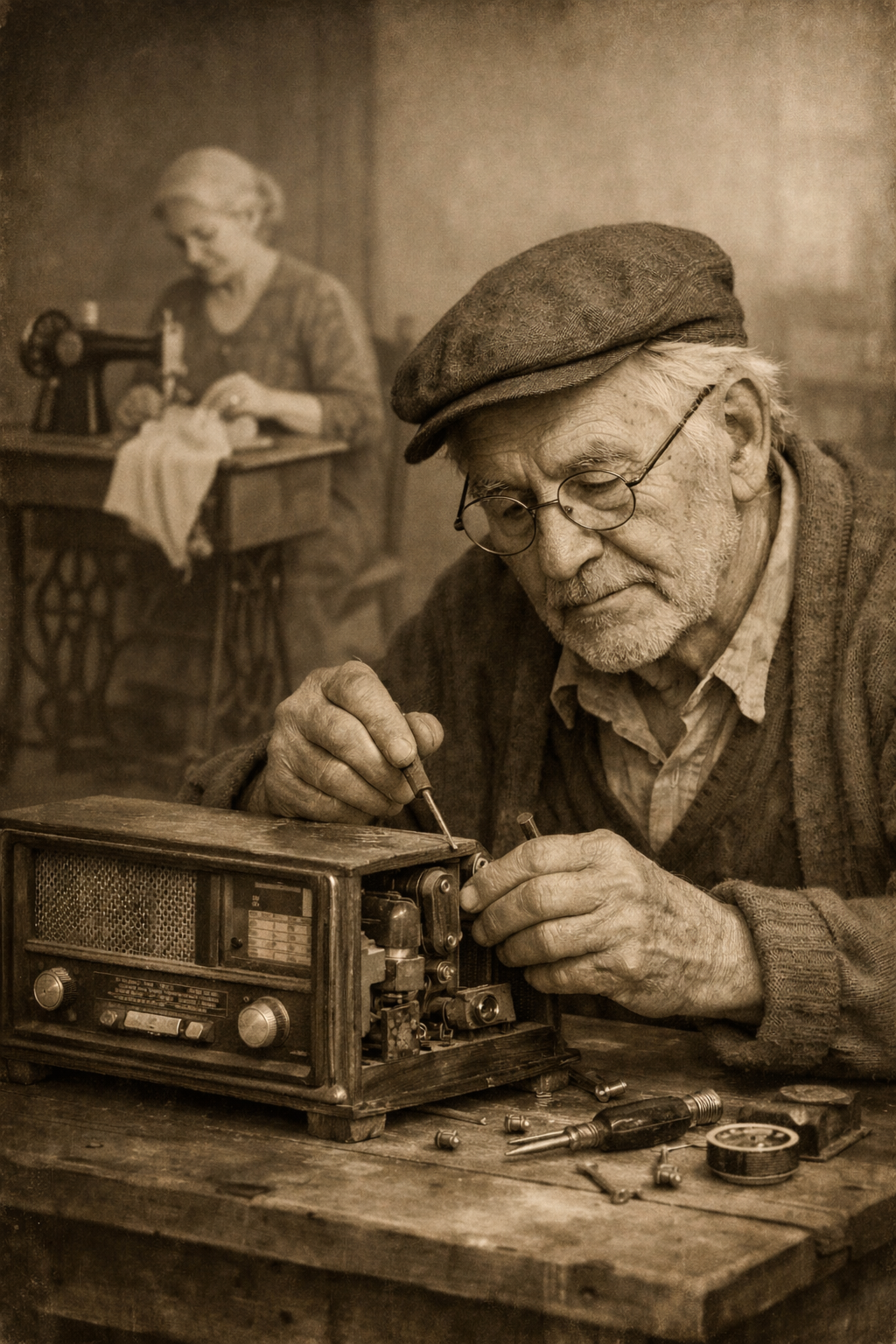 빈티지 라디오와 공구
